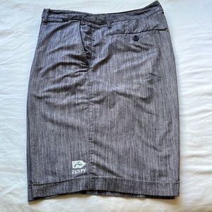 Rusty 4-way stretch hybrid board shorts, 38, navy/white herringbone, 4 pockets.